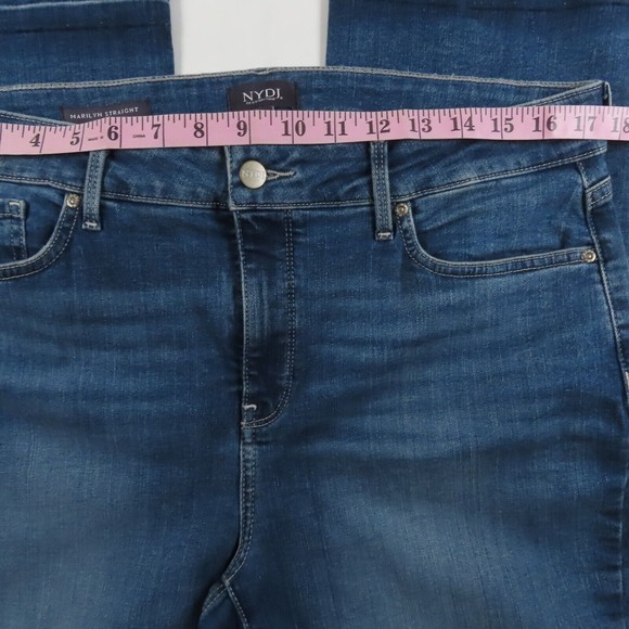 NYDJ Womens Jeans Size 12 Marilyn Raw Hem Medium Wash Straight Leg Blue Denim - Picture 4 of 10